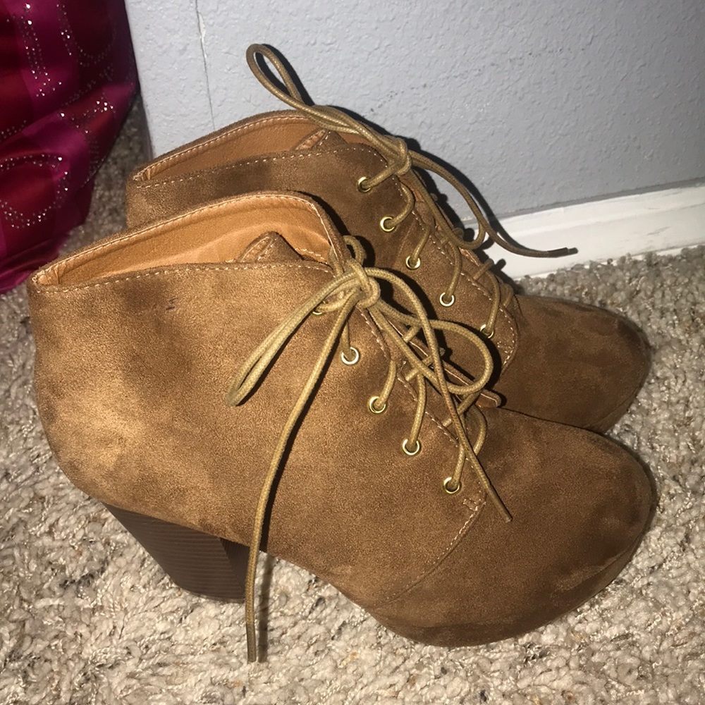 Brown lace up booties